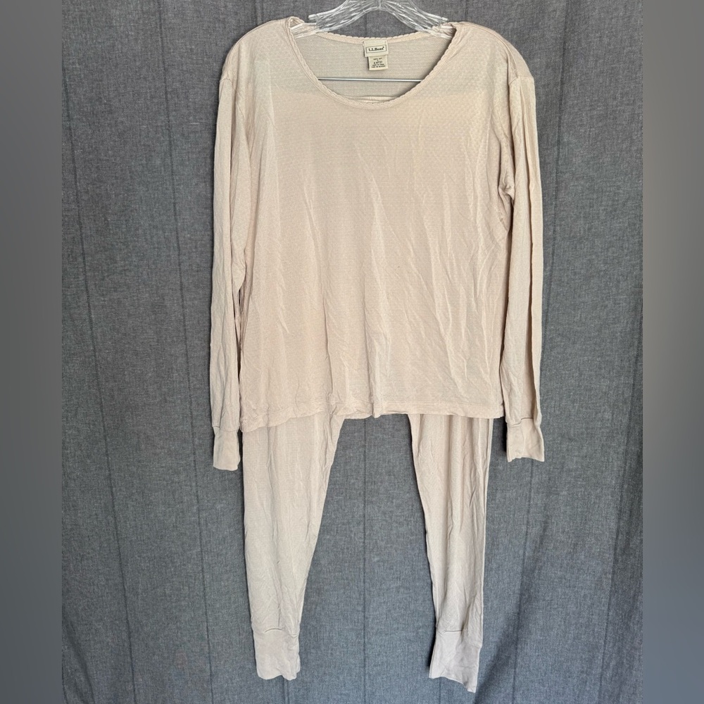 L. L. Bean Large Base Layer Top Pants Set Long Johns 100% Silk Lightweight